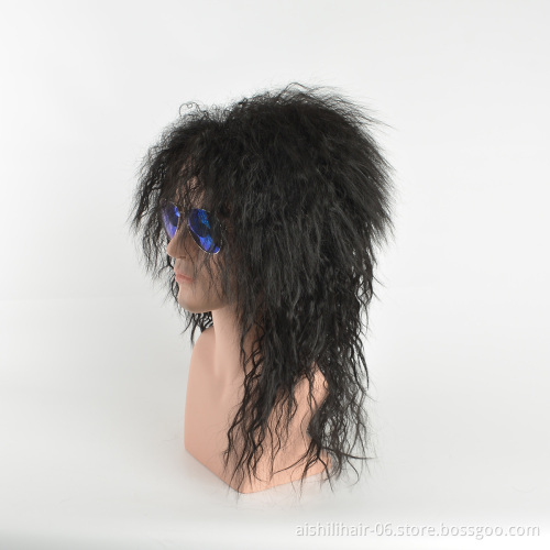 AISHILI Wholesale mens 80s rocker metal wigs long curly black paty wig halloween costume anime wig
